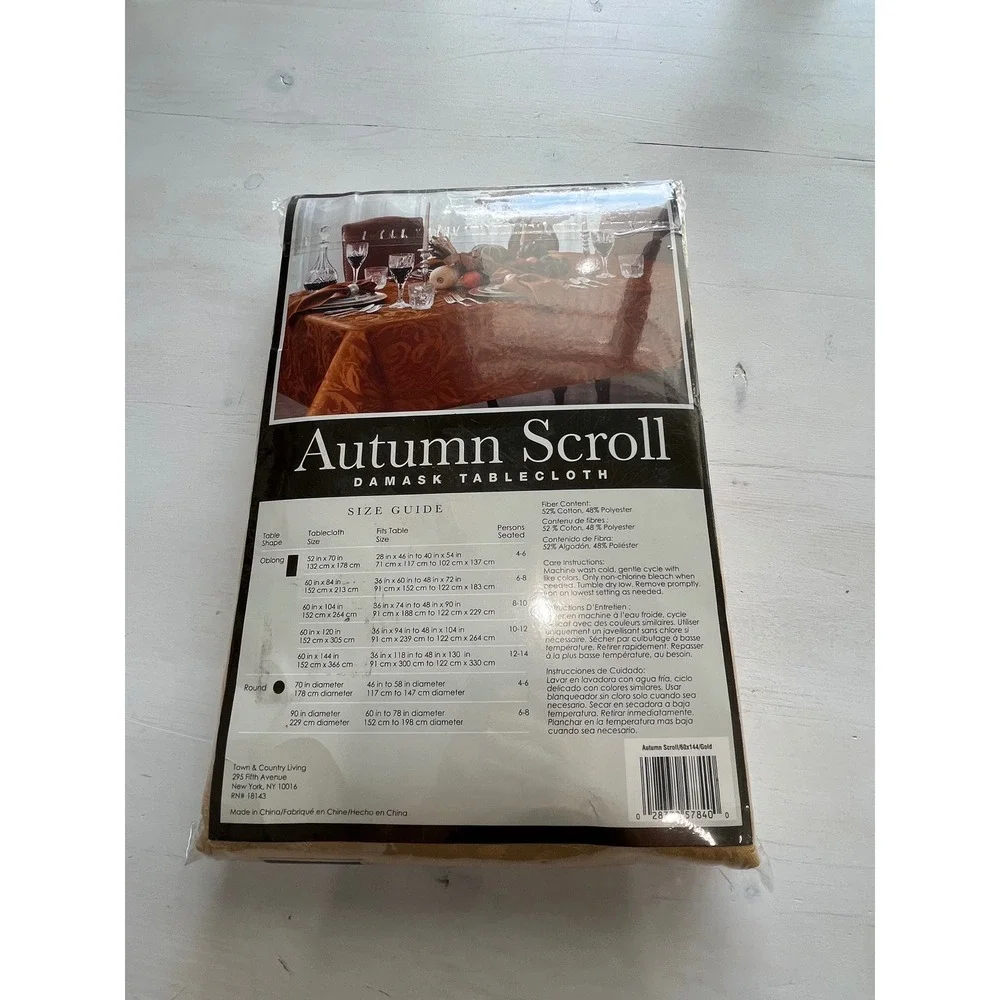 New! Autumn Scroll Damask Tablecloth, Seats 12-14, 60 in x 144 in,‎ Oblong